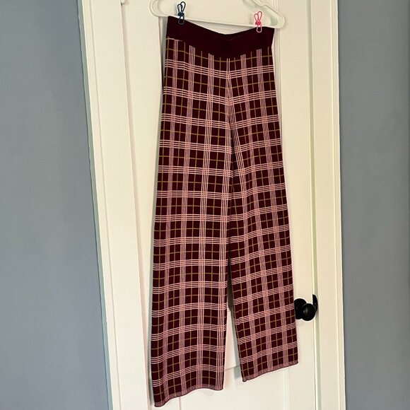 Daydreamer pull on plaid knit cropped pants size small burgundy fall academia - Picture 4 of 10